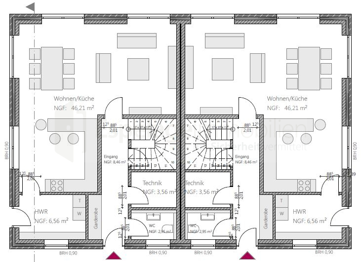 Grundriss Erdgeschoss Doppelhaush�lfte Emstek / Halen